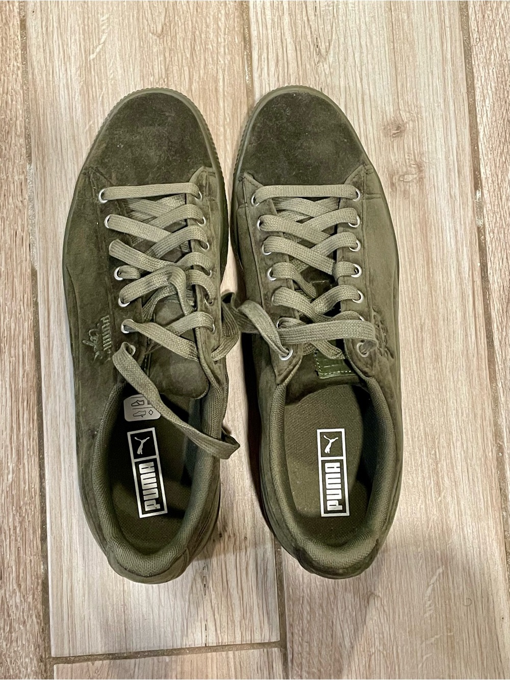 Puma Men’s Olive Suede Low-Top Sneakers